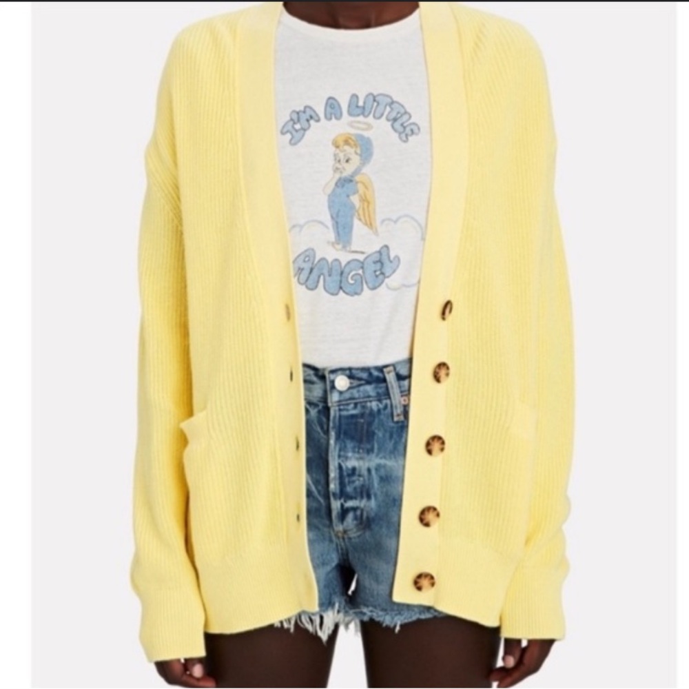 Re/Done Yellow 90s Cardigan Oversized Slouchy 100% Cotton V- Neck Button Sweater